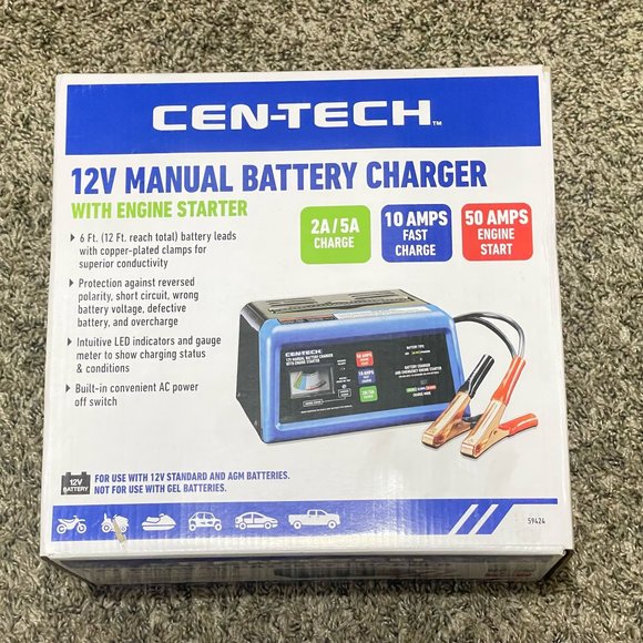 CEN-TECH Battery Charger, Engine Starter 50 Amp/10 Amp 12V For Cars, Trucks, etc - Picture 8 of 10